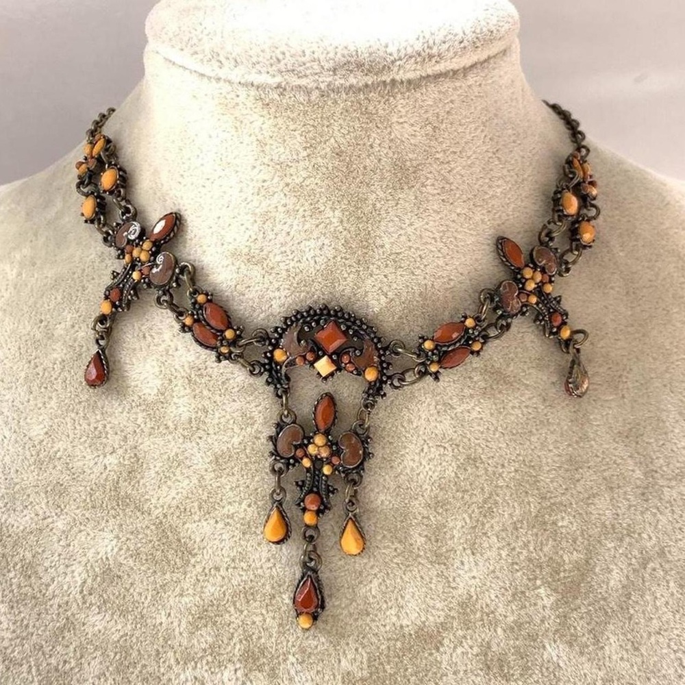 Fairycore Orange and brown beaded choker necklace y2k